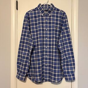Ralph Lauren Polo Mens Classic Blue/White Plaid Button-Down Oxford Shirt XL Logo